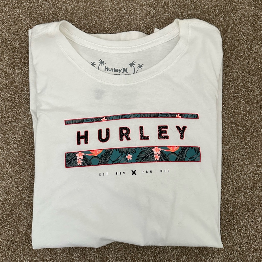 Hurley White Tee with Tropical Accents